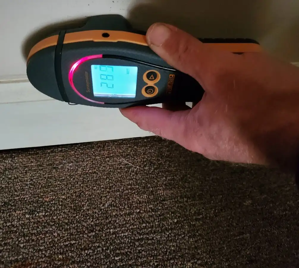 Moisture detection at baseboard during Burst Pipe Cleanup in Gleneagle